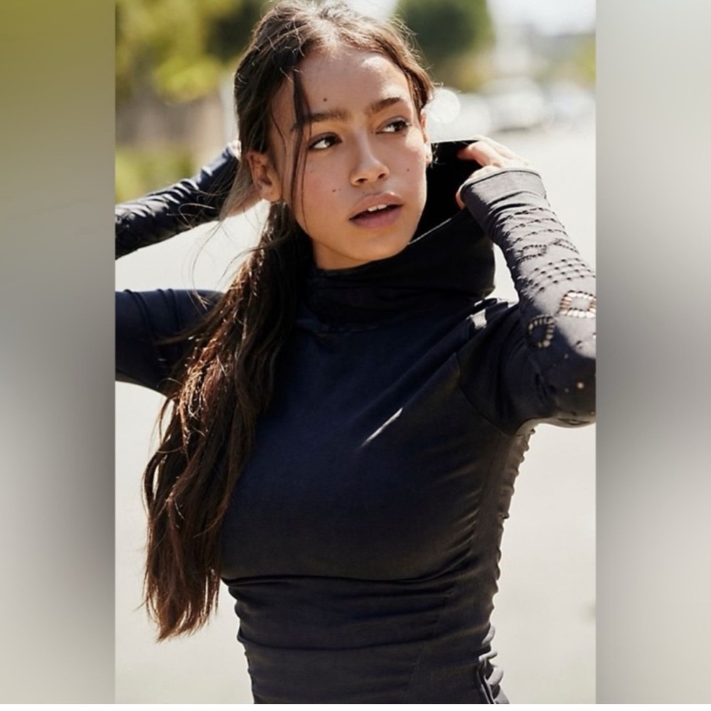 FP Movement by Free People Black Long-Sleeve Hooded Active Top